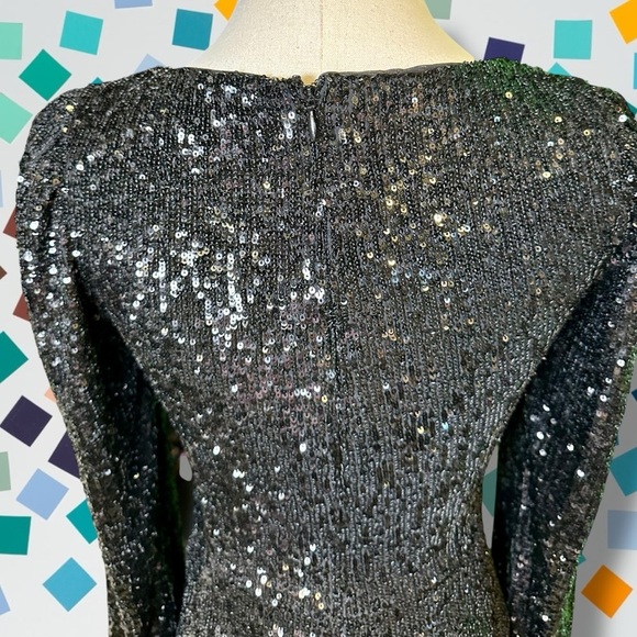 NWT Aqua Black Sequin Cutout Detail Long Sleeve Cocktail Evening Dress Size 0 - Picture 11 of 16